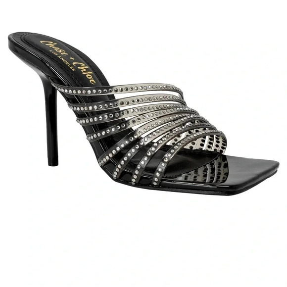 Chase and Chloe Women Nyra Crystal, Square toe Stiletto heel Lucite straps NWOT - Picture 1 of 14